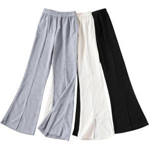 imageFloerns Girls 3 Pcs Flare Leg Split Hem Soft Solid Elastic Waist PantsApricot
