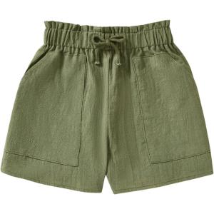 imageFloerns Girls Summer Bow and Real Pocket Elastic Waist Wide Leg Short PantsArmy Green