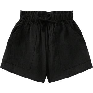 imageFloerns Girls Summer Bow and Real Pocket Elastic Waist Wide Leg Short PantsBlack