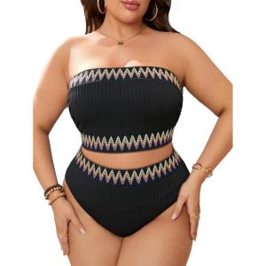 imageFloerns Womens Plus Size 2 Piece Bathing Suit Strapless Bandeau Tube Bikini SetBlack