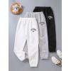 imageFloerns Boys 3 Piece Letter Print Elastic Waist Athletic Running SweatpantsBlack White Grey