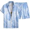 imageFloerns Mens 2 Piece Outfit Hawaiian Button Down Shirts and Shorts SetBlue Paisley