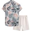 imageFloerns Mens 2 Piece Outfit Hawaiian Button Down Shirts and Shorts SetGrey Multi