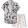imageFloerns Mens 2 Piece Outfit Hawaiian Button Down Shirts and Shorts SetGrey Multi