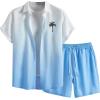 imageFloerns Mens 2 Piece Outfit Hawaiian Button Down Shirts and Shorts SetLight Blue