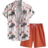 imageFloerns Mens 2 Piece Outfit Hawaiian Button Down Shirts and Shorts SetWhite Orange Tropical