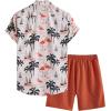 imageFloerns Mens 2 Piece Outfit Hawaiian Button Down Shirts and Shorts SetWhite Orange Tropical