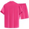 imageFloerns Mens 2 Piece Outfit Short Sleeve Shirt Blouse and Drawstring Shorts SetHot Pink