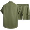imageFloerns Mens 2 Piece Outfit Short Sleeve Shirt Blouse and Drawstring Shorts SetSolid Green