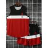 imageFloerns Mens 2 Piece Outfit Sleeveless Colorblock Tank Drawstring Waist Shorts SetRed