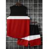 imageFloerns Mens 2 Piece Outfit Sleeveless Colorblock Tank Drawstring Waist Shorts SetRed