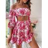 imageFloerns Womens 2 Piece Outfit Floral Off Shoulder Crop Top and Ruffle Skirt SetPink