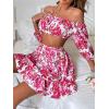 imageFloerns Womens 2 Piece Outfit Floral Off Shoulder Crop Top and Ruffle Skirt SetPink