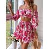 imageFloerns Womens 2 Piece Outfit Floral Off Shoulder Crop Top and Ruffle Skirt SetPink