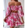 imageFloerns Womens 2 Piece Outfit Floral Off Shoulder Crop Top and Ruffle Skirt SetPink