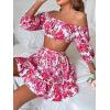 imageFloerns Womens 2 Piece Outfit Floral Off Shoulder Crop Top and Ruffle Skirt SetPink