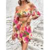 imageFloerns Womens 2 Piece Outfit Floral Off Shoulder Crop Top and Ruffle Skirt SetYellow