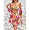 imageFloerns Womens 2 Piece Outfit Floral Off Shoulder Crop Top and Ruffle Skirt SetYellow