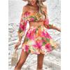 imageFloerns Womens 2 Piece Outfit Floral Off Shoulder Crop Top and Ruffle Skirt SetYellow