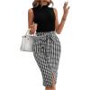 imageFloerns Womens 2 Piece Outfit Mock Neck Tank Top Houndstooth Skirt Set DressBlack and White