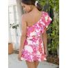 imageFloerns Womens 2 Piece Outfit One Shoulder Crop Top with Ruffle Trim Skirt SetPink Print