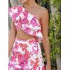imageFloerns Womens 2 Piece Outfit One Shoulder Crop Top with Ruffle Trim Skirt SetPink Print