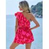 imageFloerns Womens 2 Piece Outfit Ruffle Trim One Shoulder Crop Top with Shorts SetA Pink