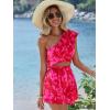 imageFloerns Womens 2 Piece Outfit Ruffle Trim One Shoulder Crop Top with Shorts SetA Pink