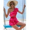 imageFloerns Womens 2 Piece Outfit Ruffle Trim One Shoulder Crop Top with Shorts SetA Pink