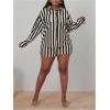 imageFloerns Womens 2 Piece Outfit Striped Long Sleeve Blouse Top with Shorts SetBlack