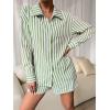 imageFloerns Womens 2 Piece Outfit Striped Long Sleeve Blouse Top with Shorts SetGreen White