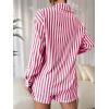 imageFloerns Womens 2 Piece Outfit Striped Long Sleeve Blouse Top with Shorts SetHot Pink White