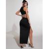imageFloerns Womens 2 Piece Party Outfit Rhinestone Fringe Trim Tank Top Slit Skirt SetBlack