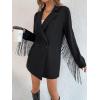 imageFloerns Womens Lapel Collar Long Sleeve Button Front Fringe Trim Blazer Jacket Black L