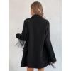 imageFloerns Womens Lapel Collar Long Sleeve Button Front Fringe Trim Blazer Jacket Black L