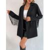 imageFloerns Womens Lapel Collar Long Sleeve Button Front Fringe Trim Blazer Jacket Black L