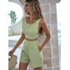 imageFloerns Womens Plaid Print Shorts Set Backless Crop Tank Top Two Piece OutfitsGreen