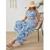 imageFloerns Womens Plus Size Floral Tie Shoulder Crop Tops Wide Leg Pants 2 Piece Summer SetsBlue Floral Plus