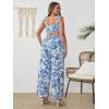 imageFloerns Womens Plus Size Floral Tie Shoulder Crop Tops Wide Leg Pants 2 Piece Summer SetsBlue Floral Plus