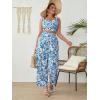 imageFloerns Womens Plus Size Floral Tie Shoulder Crop Tops Wide Leg Pants 2 Piece Summer SetsBlue Floral Plus
