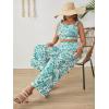 imageFloerns Womens Plus Size Floral Tie Shoulder Crop Tops Wide Leg Pants 2 Piece Summer SetsMint Blue Multi
