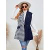 imageFloerns Womens Plus Size Houndstooth Print Colorblock Shawl Collar Vest BlazerBlue and White