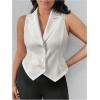 imageFloerns Womens Plus Size Lapel Collar Sleeveless Button Front Vest BlazerWhite