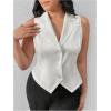 imageFloerns Womens Plus Size Lapel Collar Sleeveless Button Front Vest BlazerWhite