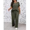 imageFloerns Womens Plus Size Short Sleeve Tee Shirt Wide Leg Pants 2 Piece TracksuitArmy Green