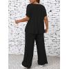 imageFloerns Womens Plus Size Short Sleeve Tee Shirt Wide Leg Pants 2 Piece TracksuitBlack