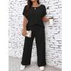 imageFloerns Womens Plus Size Short Sleeve Tee Shirt Wide Leg Pants 2 Piece TracksuitBlack
