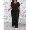 imageFloerns Womens Plus Size Short Sleeve Tee Shirt Wide Leg Pants 2 Piece TracksuitBlack