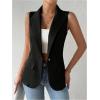 imageFloerns Womens Sleeveless Lapel Collar Neck Single Breast Vest Blazer JacketBlack