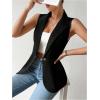 imageFloerns Womens Sleeveless Lapel Collar Neck Single Breast Vest Blazer JacketBlack